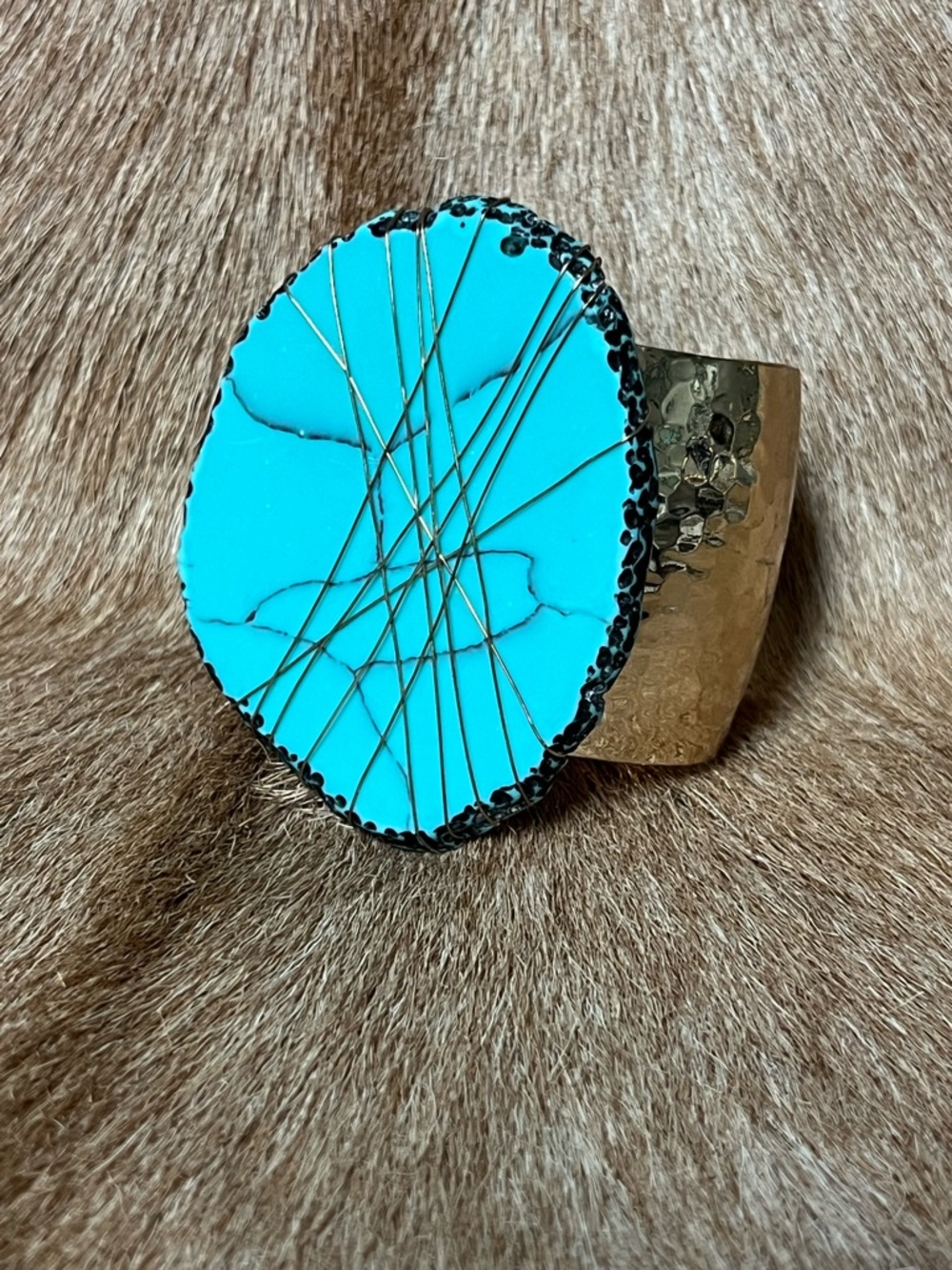 Brass and turquoise cuff